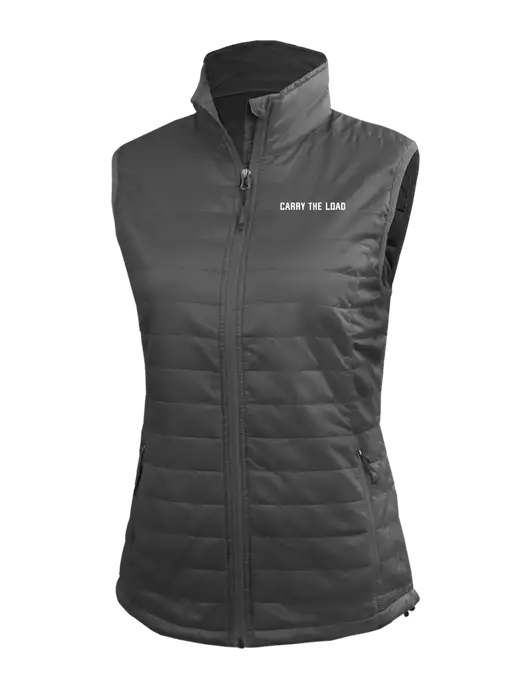 Womens Packable Dark Grey Puffy Vest w/Carry The Load Logo