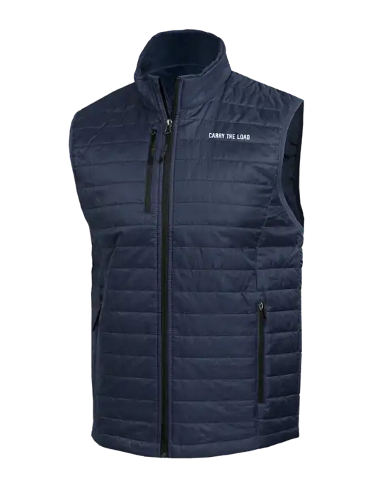 Packable Navy Puffy Vest w/Carry The Load Logo
