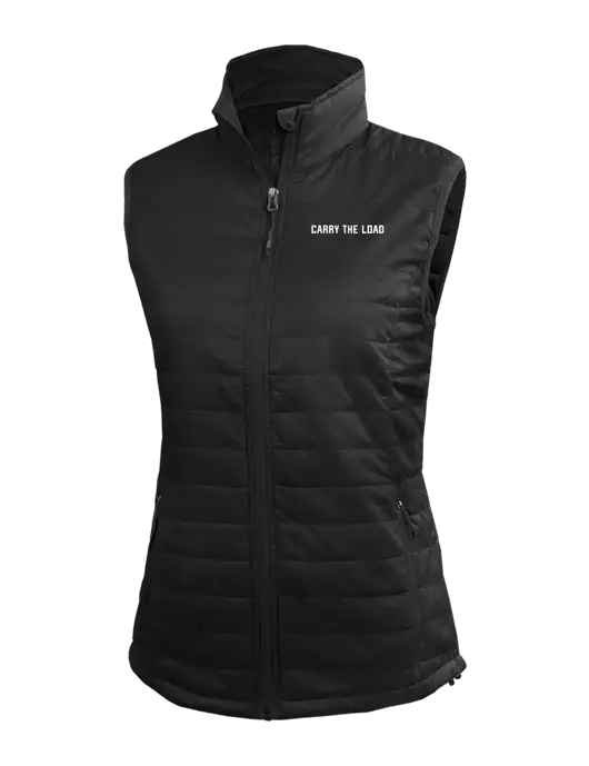 Womens Packable Black Puffy Vest w/Carry The Load Logo
