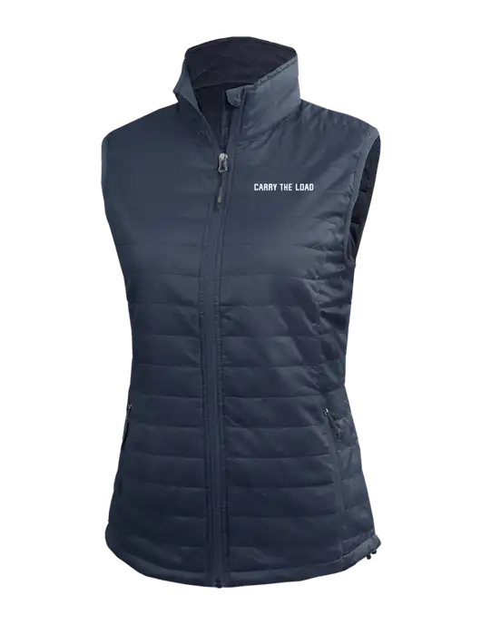 Womens Packable Navy Puffy Vest w/Carry The Load Logo