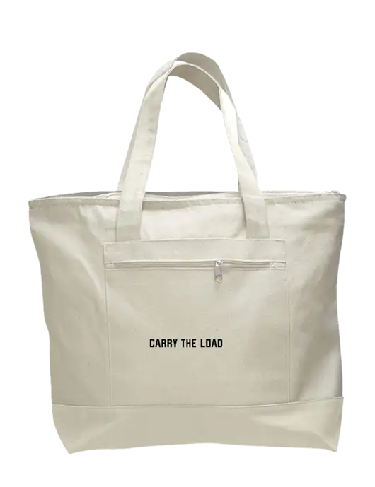 Natural Zippered Tote  w/Carry The Load Logo