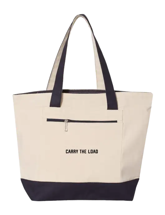 Natural/Navy Zippered Tote  w/Carry The Load Logo