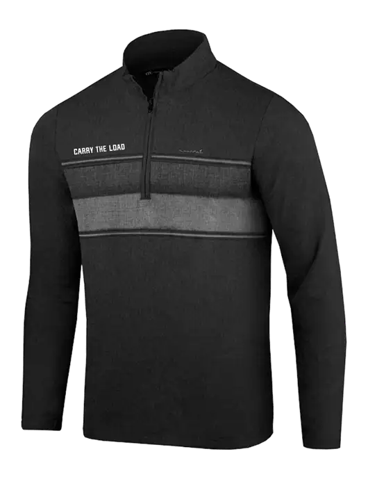 TravisMathew Black Balboa Chest Stripe Quarter Zip w/Carry The Load Logo