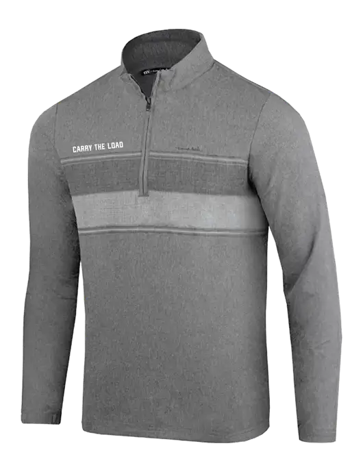 TravisMathew Balboa Chest Stripe Dark Grey Heather Quarter Zip w/Carry The Load Logo