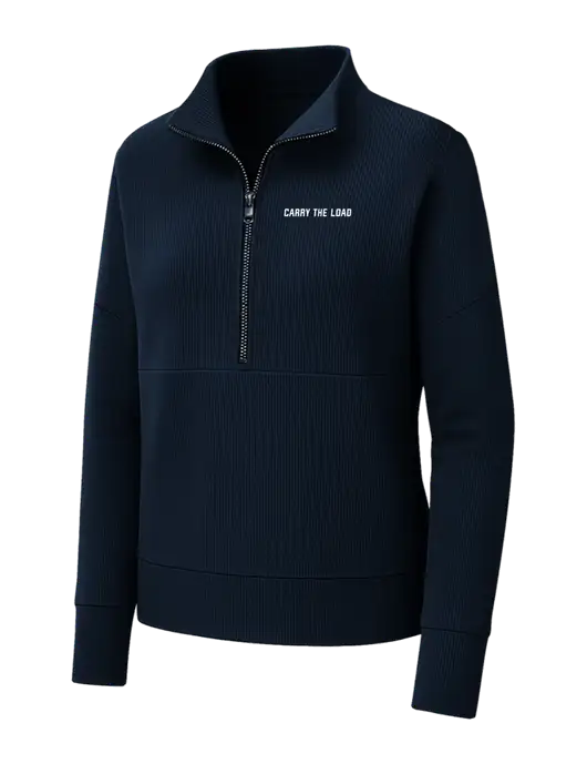 Mercer+Mettle Womens Dark Navy Linear Texture Quarter Zip w/Carry The Load Logo