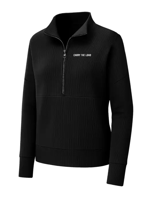 Mercer+Mettle Womens Black Linear Texture Quarter Zip w/Carry The Load Logo