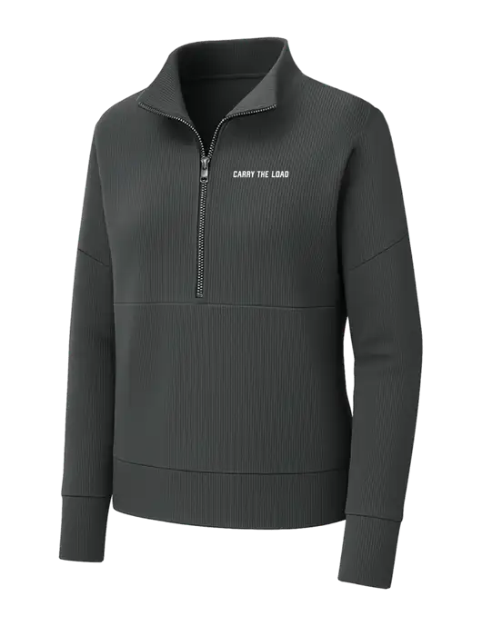 Mercer+Mettle Womens Dark Grey Linear Texture Quarter Zip w/Carry The Load Logo