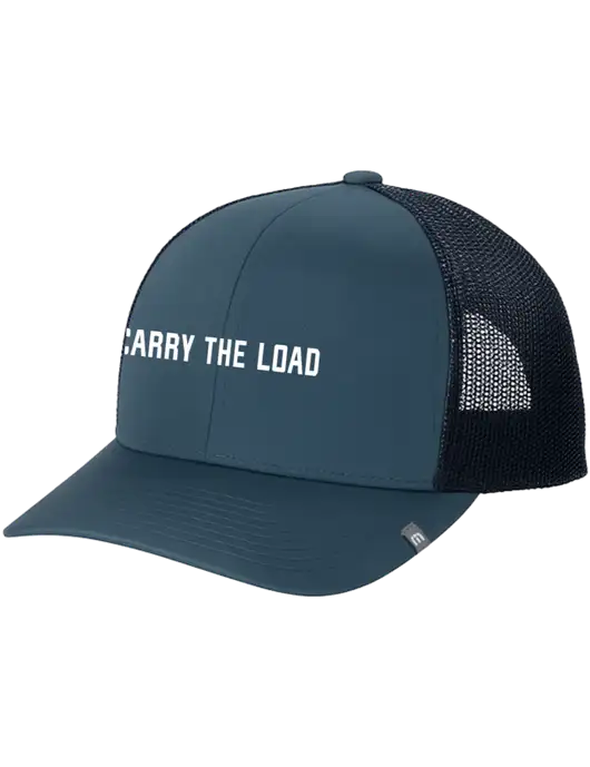 TravisMathew Dark Slate Blue Cruz Trucker Cap w/Carry The Load Logo