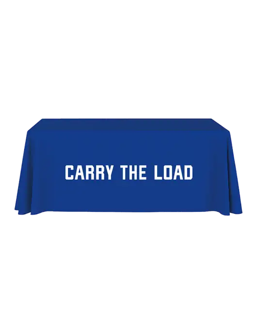 6' Stain-Resistant 4-Sided Dark Royal Table Cover w/Carry The Load Logo