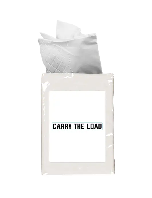 White Mini Tissue Packet w/Carry The Load Logo