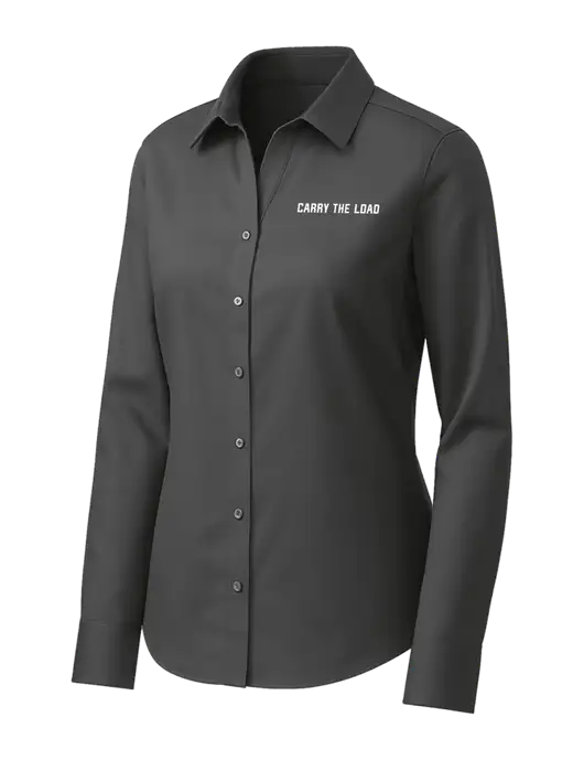 Brooks Brothers Womens Dark Grey Wrinkle-Free Stretch Pinpoint Shirt w/Carry The Load Logo