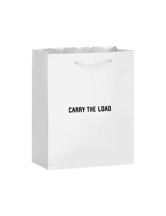 White Gift Bag Matte 8x10 w/Carry The Load Logo