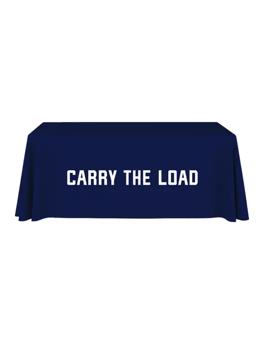 6' Stain-Resistant 4-Sided Dark Navy Table Cover w/Carry The Load Logo