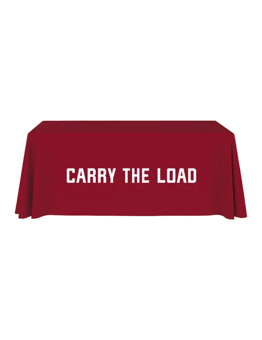 6' Stain-Resistant 4-Sided Red Table Cover w/Carry The Load Logo