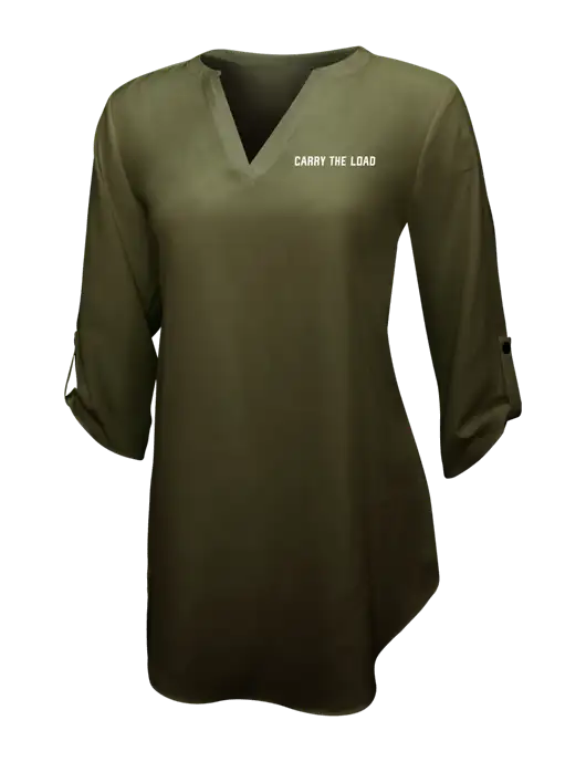 Womens Dark Olive 3/4 Sleeve Tunic Blouse w/Carry The Load Logo