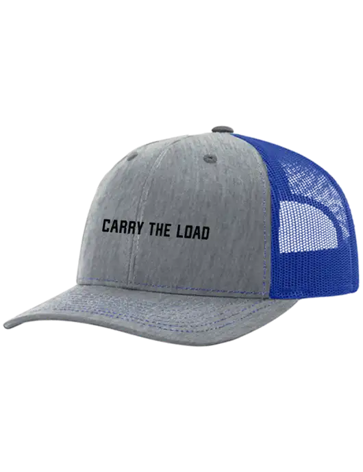 Richardson Adjustable Snapback Original 112 Trucker Cap Heather Light Grey w/Royal Mesh w/Carry The Load Logo