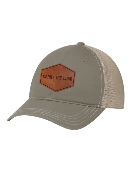 Richardson 111 Garment Washed Trucker Cap Medium Taupe w/Tan Mesh w/Carry The Load Logo