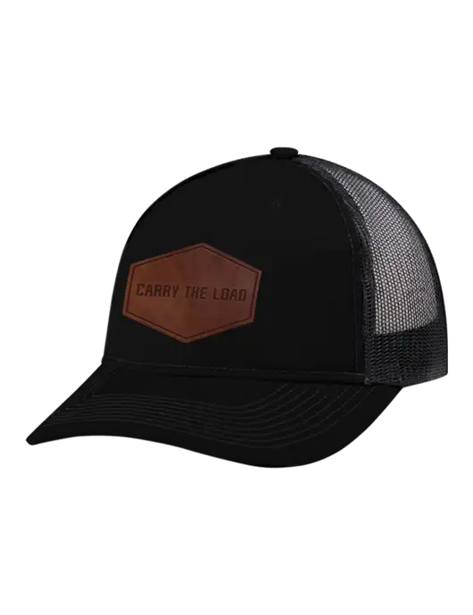 Snapback Ponytail Trucker Cap Black w/Black Mesh w/Carry The Load Logo