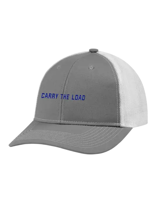 Snapback Ponytail Trucker Cap Light Medium Heather Grey w/White Mesh w/3D Carry The Load Logo
