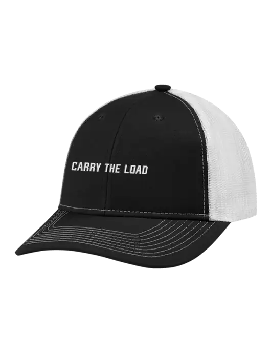 Snapback Ponytail Trucker Cap Black w/White Mesh w/3D Carry The Load Logo