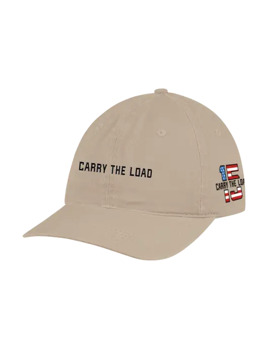 Garment Washed Unstructured Twill Tan Cap w/3D Carry The Load Logo, 15 Year Logo