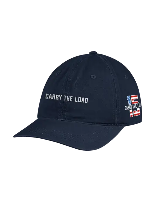 Garment Washed Unstructured Twill Navy Cap w/Reflective Carry The Load Logo, 15 Year Logo