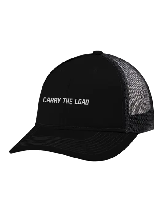 Snapback Ponytail Trucker Cap Black w/Black Mesh w/Reflective Carry The Load Logo