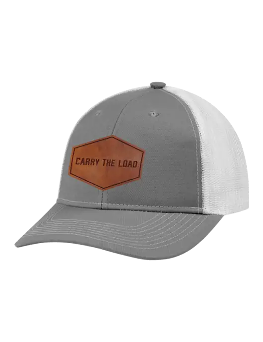 Snapback Ponytail Trucker Cap Light Medium Heather Grey w/White Mesh w/Carry The Load Logo