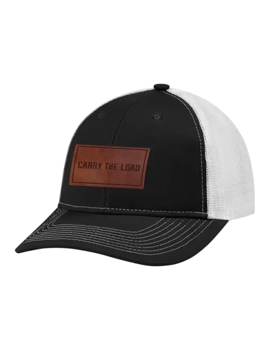 Snapback Ponytail Trucker Cap Black w/White Mesh w/Carry The Load Logo