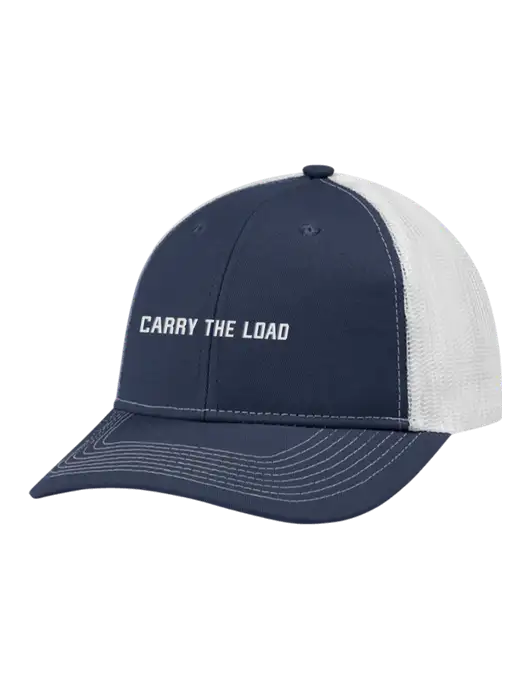 Snapback Ponytail Trucker Cap Navy w/White Mesh w/3D Carry The Load Logo