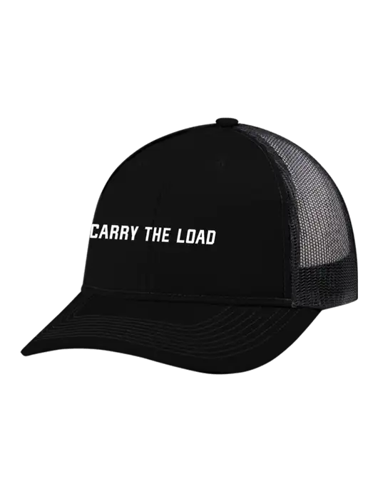 Snapback Ponytail Trucker Cap Black w/Black Mesh w/Carry The Load Puff Logo