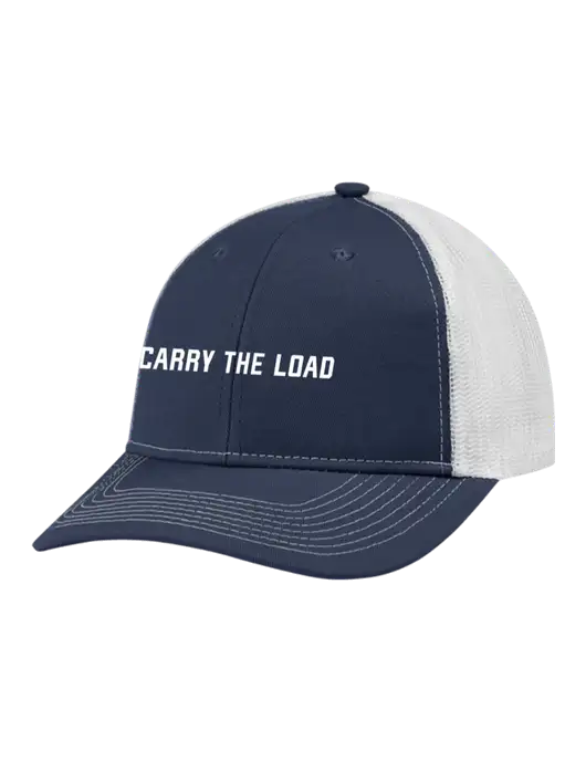 Snapback Ponytail Trucker Cap Navy w/White Mesh w/Carry The Load Puff Logo