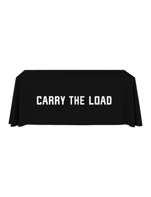 6' Stain-Resistant 4-Sided Black Table Cover w/Carry The Load Logo