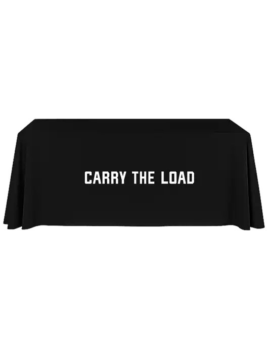 8' Stain-Resistant 4-Sided Black Table Cover w/Carry The Load Logo