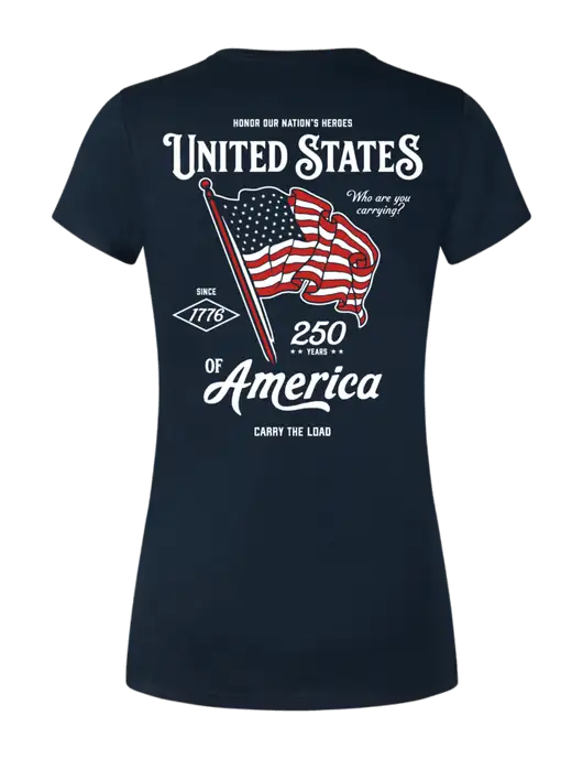 Womens Simply Soft Navy 4.5oz Poly/Combed Ring Spun Cotton T-Shirt w/United States 250th Logo, America 250 logo